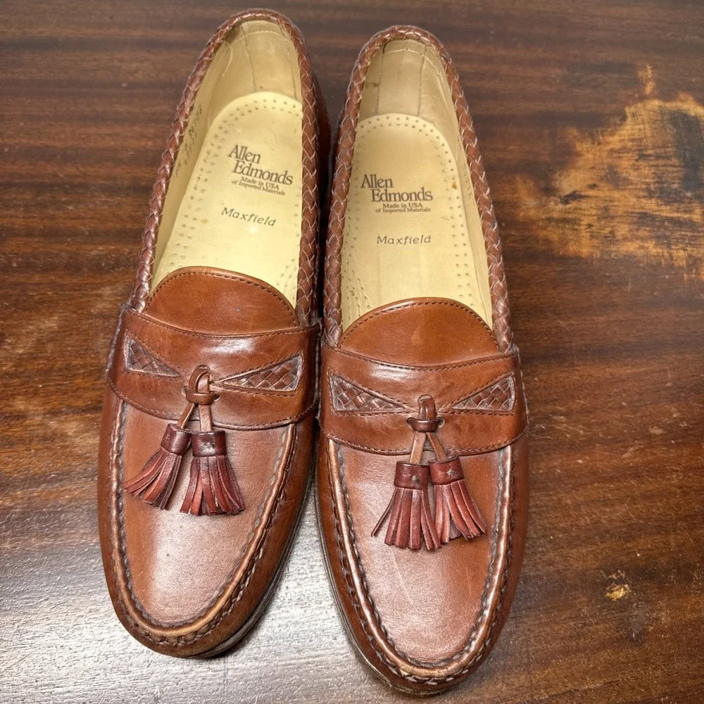 Allen Edmonds Maxfield Tassel Loafers Brown Sz 9.5 B Leather Office formal